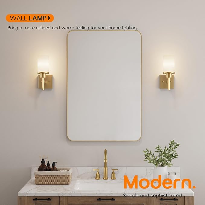 Vanity Lighting Fixtures with White Frosted Glass Gold Wall Lamp - Image 2