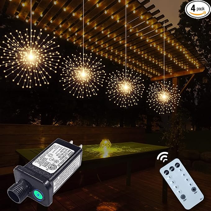 4 Pack 800 LED Plug in Starburst Sphere Lights, Firework Light 8 Modes Dimmable by PXBNIUYA