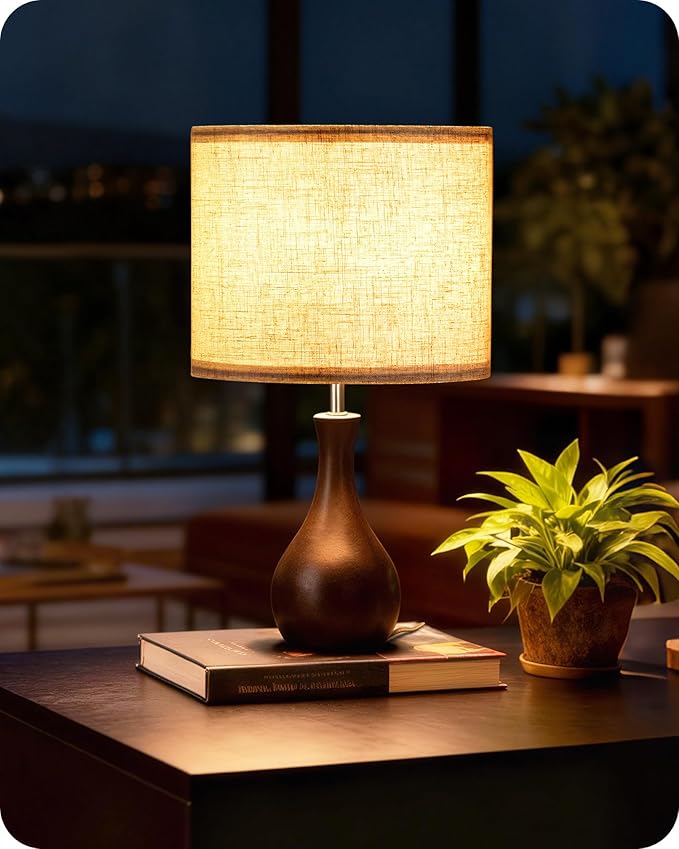 Small Table Lamp, 14.2" Cute Little Desk Lamp, Wood Bedside Lamp by GOEBLESON