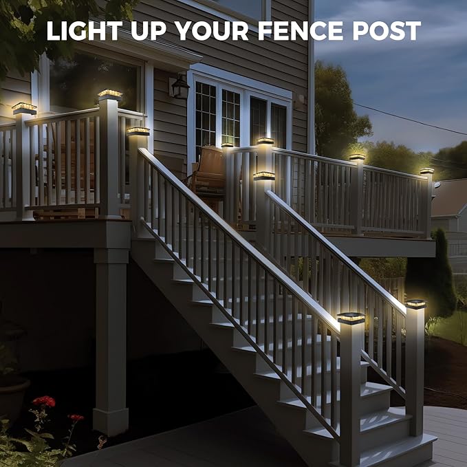 Peasur 4x4 Solar Post Cap Lights Outdoor 12 Packs, 3 Lighting Modes LED Post - Image 7