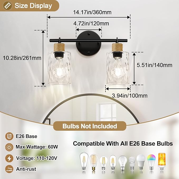 2025 Upgrade Bathroom Light Fixtures, 2-Light Coastal Vanity Lights - Image 8