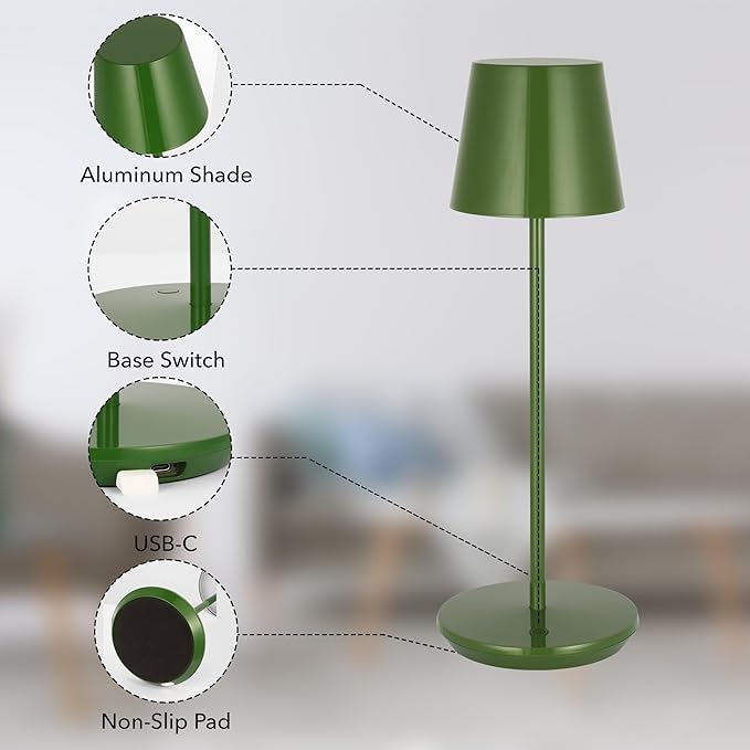 Generation Lighting Mena Accent Rechargeable Table Lamp – 14.5” Green Steel Lamp - Image 7