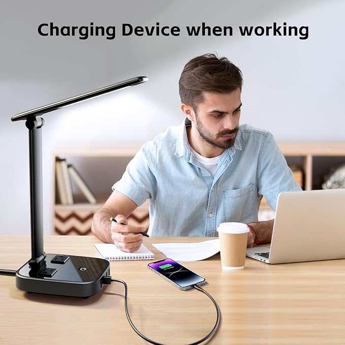 Yostyle LED Desk Lamp with 4 USB Charging Ports and 2 AC Outlets, 5ft Extension - Image 2
