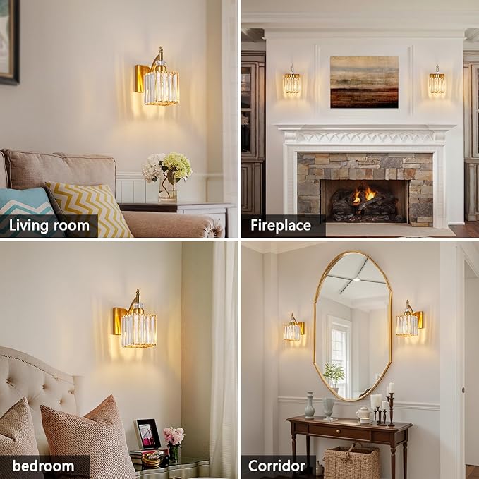 Modern Wall Sconces Set of Two Gold Wall Sconces Indoor Wall Lamp Crystal Wall - Image 3