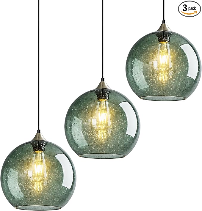 Gray Green Glass Pendant Lights Kitchen Island Lighting Globe Pendant Light by LBSQJ