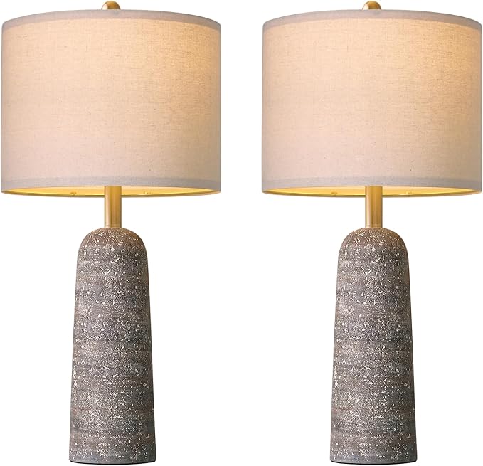 BOBOMOMO 27.25" Modern Table Lamp Set of 2, Light Grey Resin Table Lamps - Image 2
