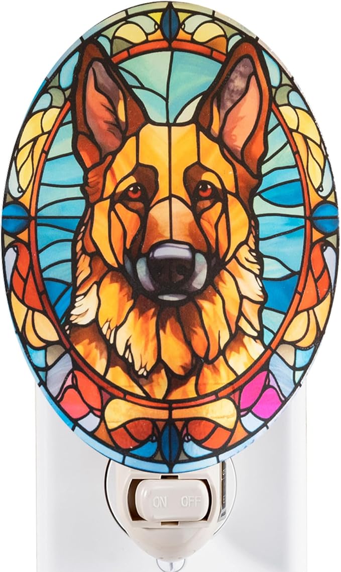 Stained Glass Styled German Shepherd Night Light – Real Glass Plug-in Dog Night by Unknown