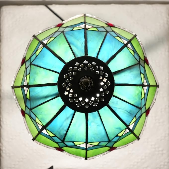 Green Tiffany Lamp Retro Rural Style Farmhouse Teal Bedroom Bedside Reading - Image 7