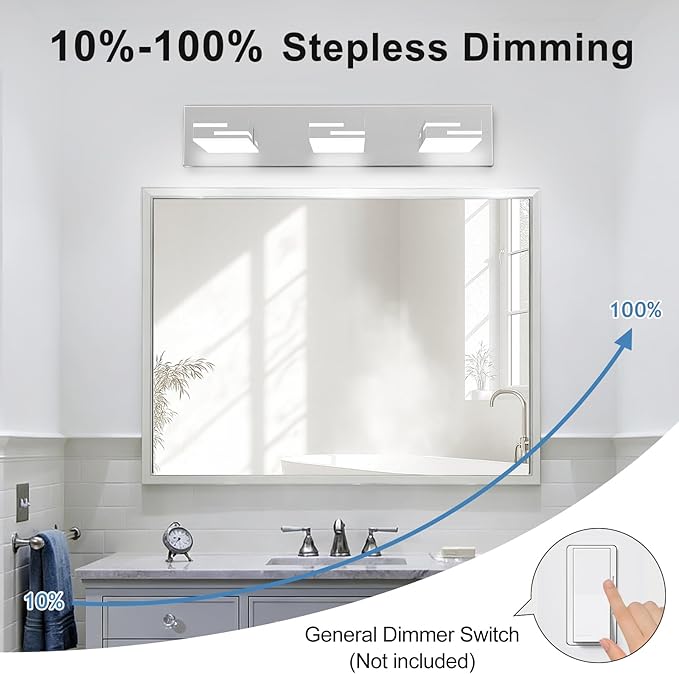 LED Modern Bathroom Vanity Light Fixtures, 3-Light 22-inch Dimmable Chrome - Image 4