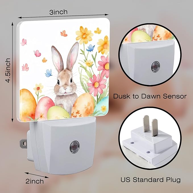 Cute Easter Bunny and Eggs Night Light, Easter Rabbit and Flowers Dusk to Dawn - Image 2