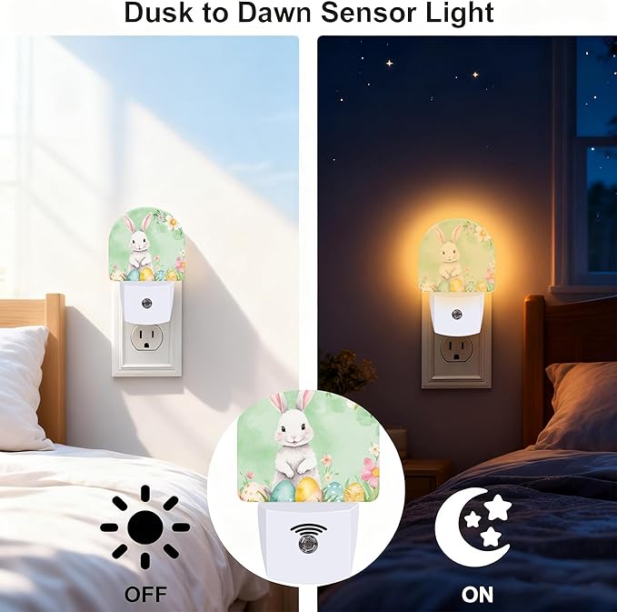 Easter Bunny Floral Eggs Night Light, Dusk-to-Dawn Auto Sensor Easter Rabbit - Image 3