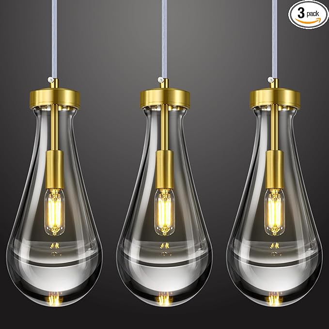 Raindrop Pendant Lights Kitchen Island Set of 3 Teardrop Gold Hanging Light by HomeofBeautifulLighting