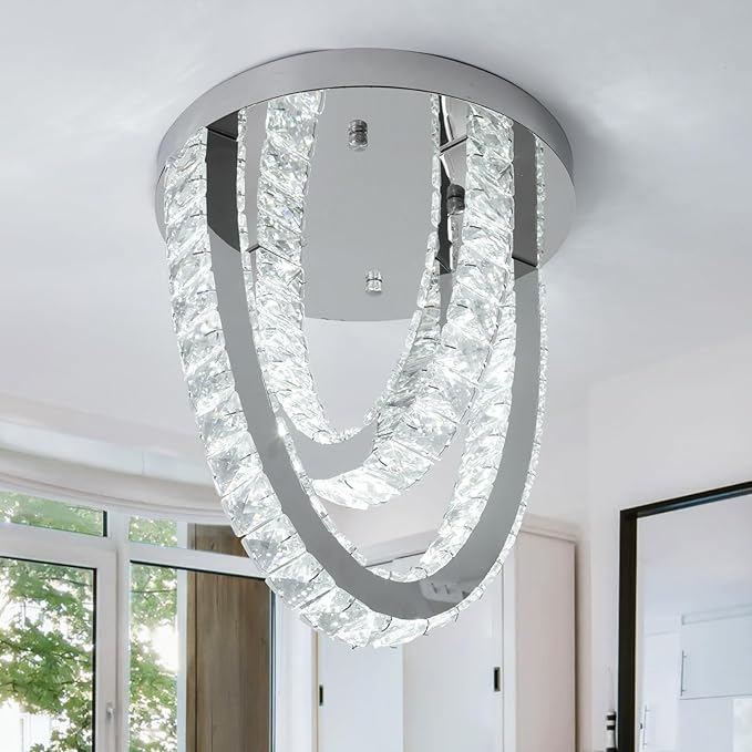 Modern Crystal Ceiling Light Chandelier, Flush Mount Lighting Fixture Pendant by Vinilky