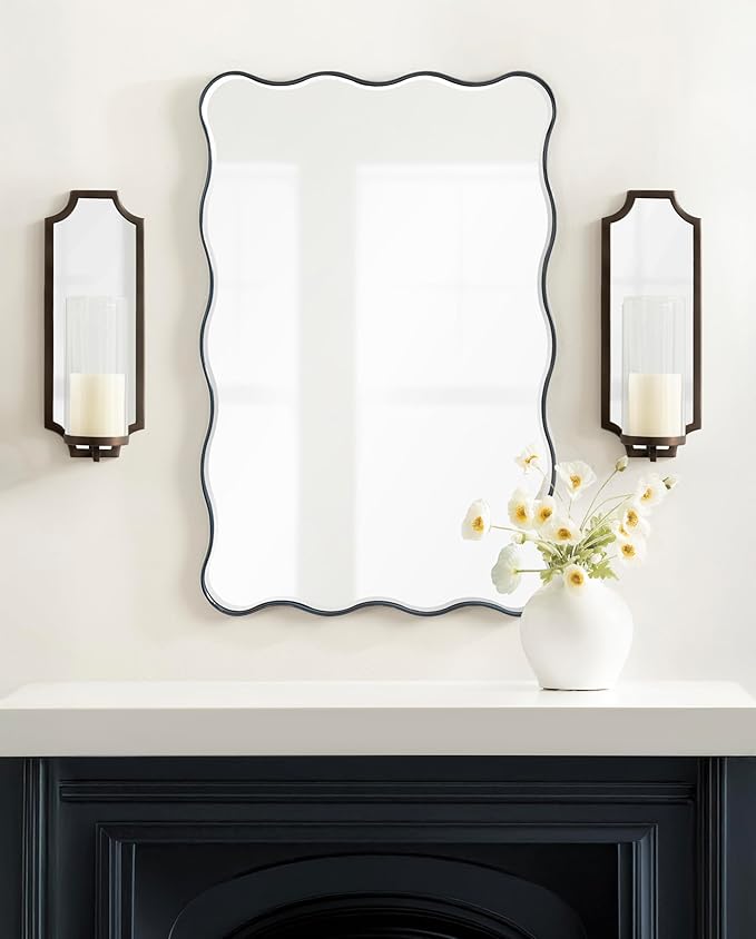 Kate and Laurel Ciel Glam Mirrored Wall Sconce, Modern Scalloped Candle Holder - Image 6