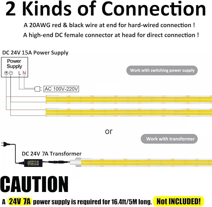 JOYLIT 24V COB LED Strip Lights 3000K Warm White Dual Row 16.4ft 920LM/FT Ultra - Image 9