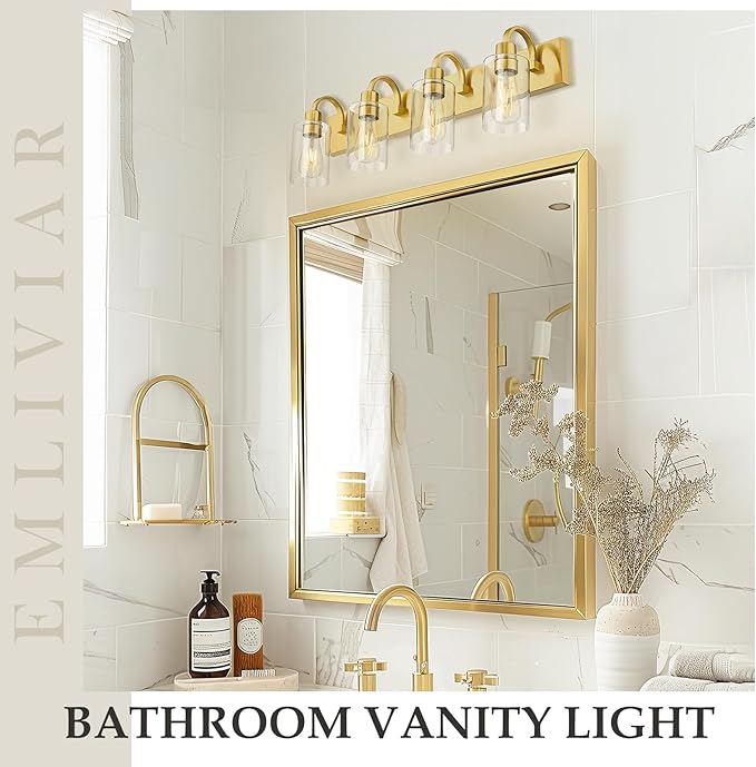 Emliviar 30 Inch Gold Vanity Light, 4-Light Bathroom Light Fixtures - Image 4