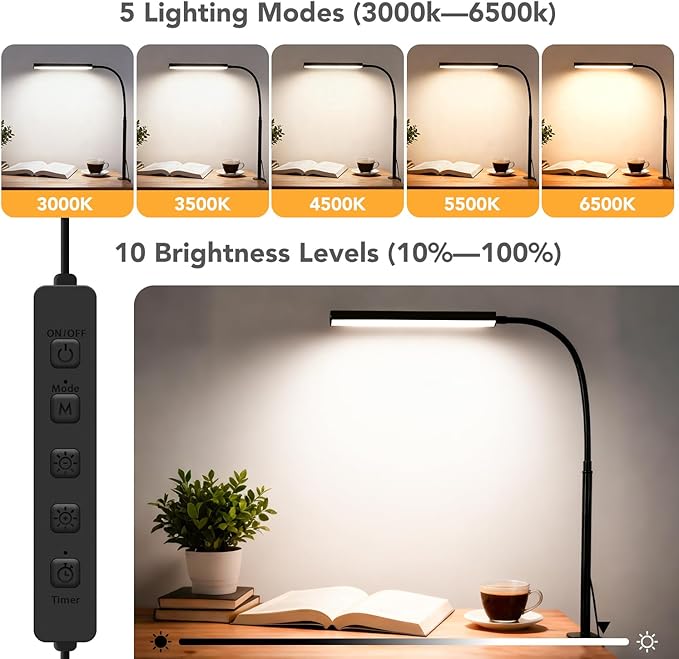 Small LED Desk Lamp with Clamp, Eye-Caring Clip on Lamp - Image 2