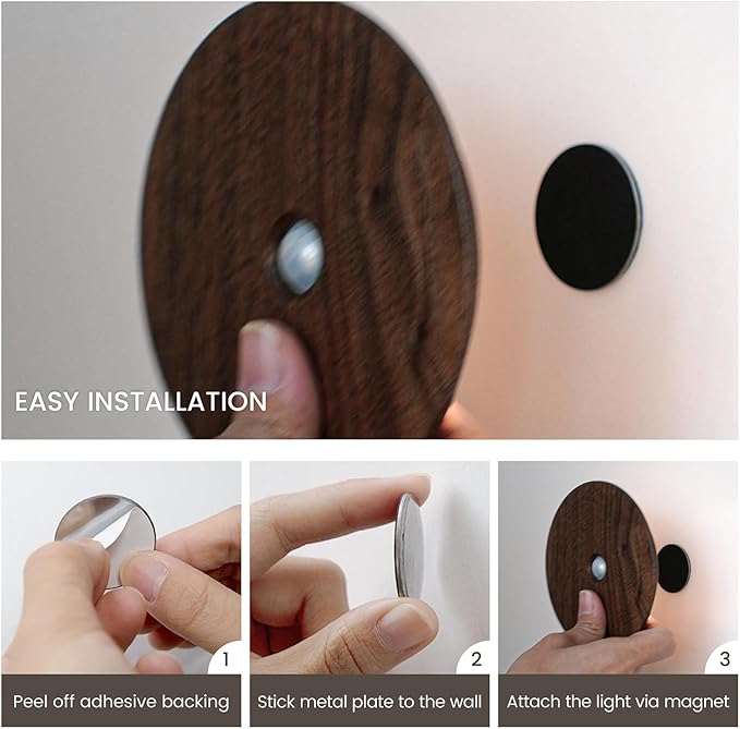Motion Sensor Night Light Wood Rechargeable Battery-Powered Stick-On Step - Image 5