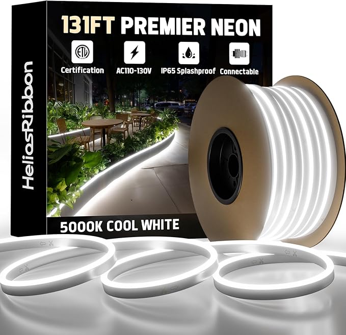 131FT LED Neon Rope Lights 5000K Cool White, AC 110-120V Flexible Neon Strip by Unknown