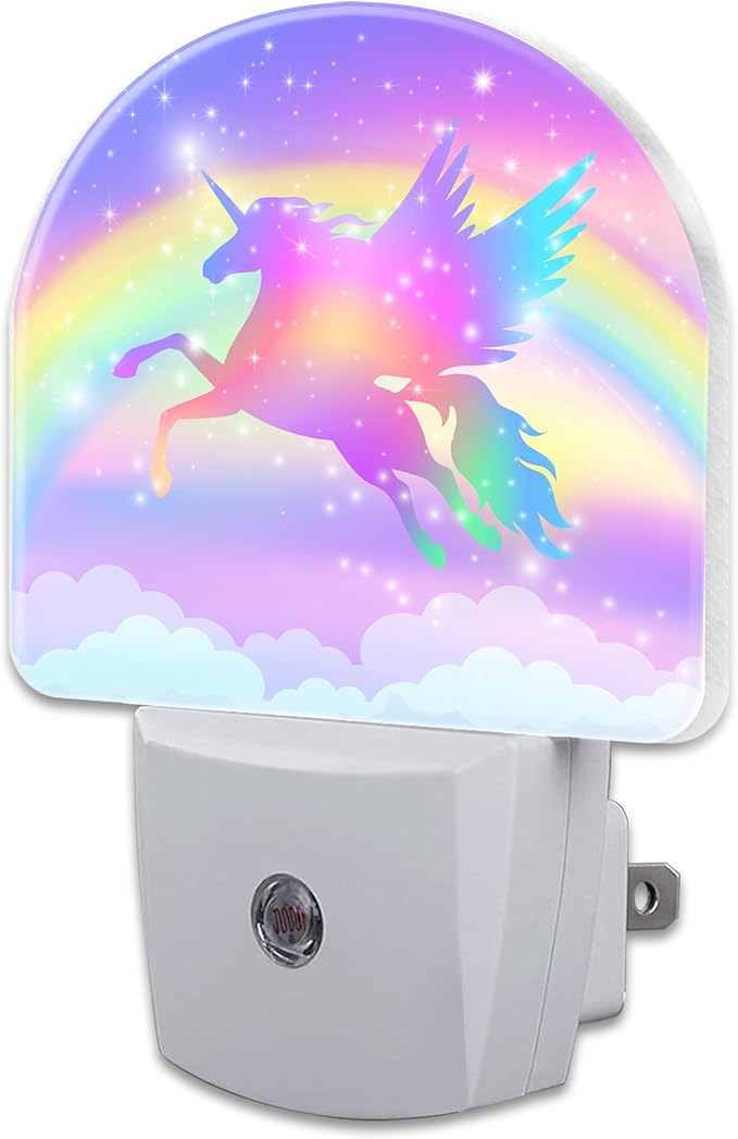 Flying Unicorn and Rainbows Night Light Plug into Wall, Shining Stars and by sndheke