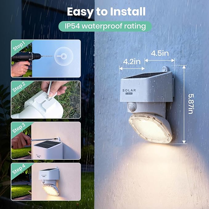 Solar Wall Light Outdoor, 3000K 4000K Solar Motion Lights, 180° Adjustable Lamp - Image 5