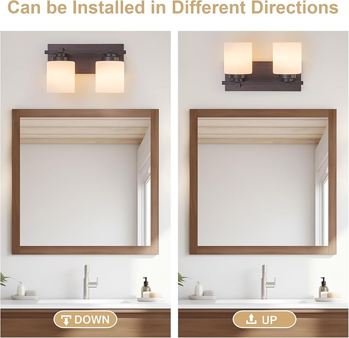 2 Light Modern Bathroom Light Fixtures Over Mirror, Bronze Finish Vanity Lights - Image 4