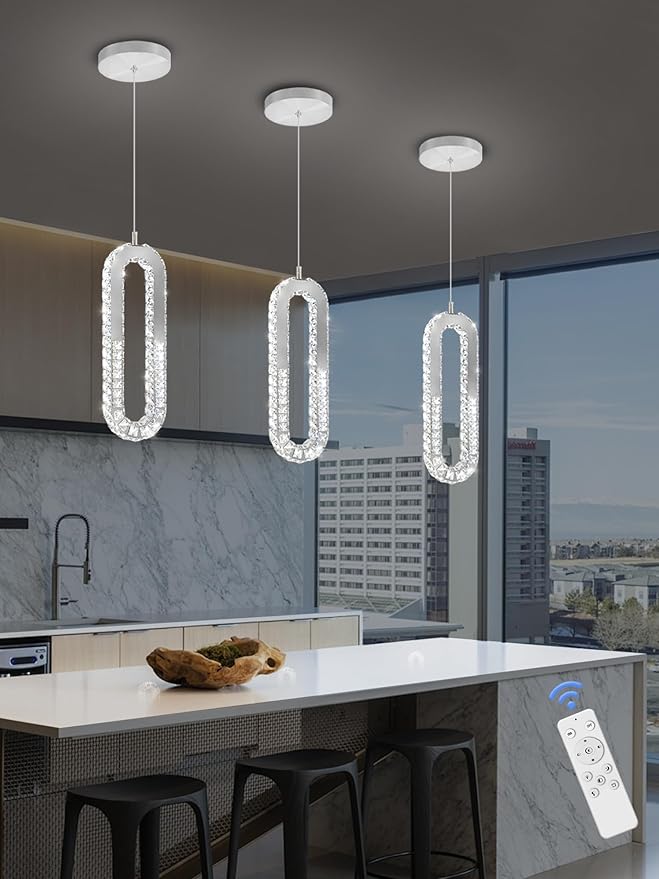 1-Ring Chandelier Silver Modern Pendant Lighting LED Dimmable Hanging Crystal by Ykolupty