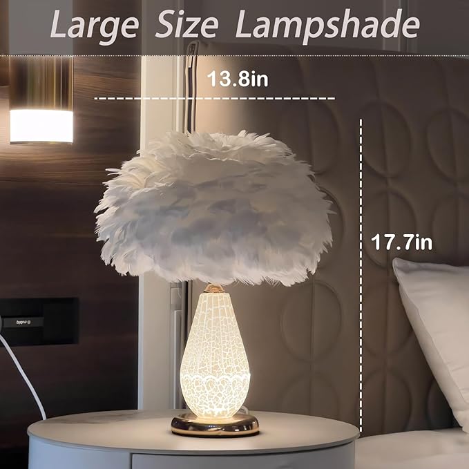 Feather Table Lamp with Cracked Ice Glass Bottle & Gold Base, 2 Separate Lights - Image 7