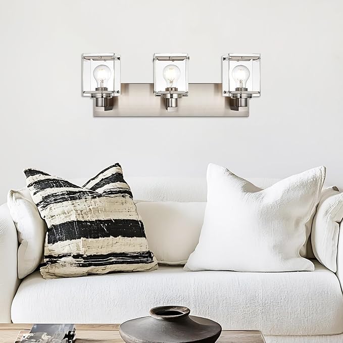 3-Lights Bathroom Wall Light Fixtures E26 Bulb Base, Brushed Nickel Vanity - Image 6