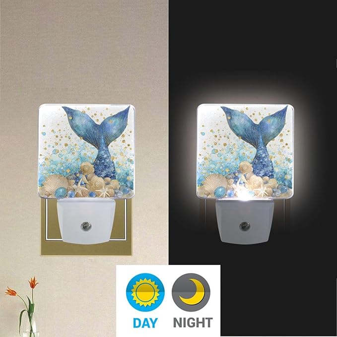 Glitter Mermaid Tail Night Light Ocean Theme Plug in LED Nightlight Light - Image 5