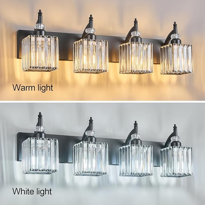 Modern Bathroom Vanity Light 4-Light Black Crystal Light Fixtures Over Mirror - Image 2