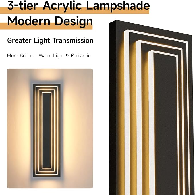 23.6 in Long Outdoor Wall Sconce, 3-Tier LED Modern Exterior Wall Light - Image 2