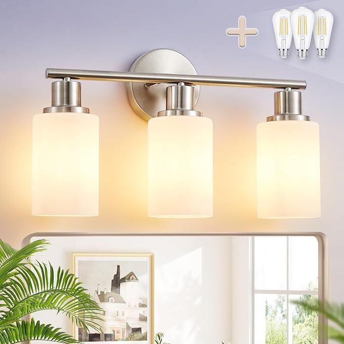 DLLT 3-Light Bathroom Light Fixtures: Nickel Modern Vanity Lights by DINGLILIGHTING