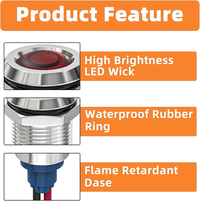 GASHER 5 PCS Energy Saving Indicator Light, LED Light 12V/24V/110V 20mA Panel - Image 4