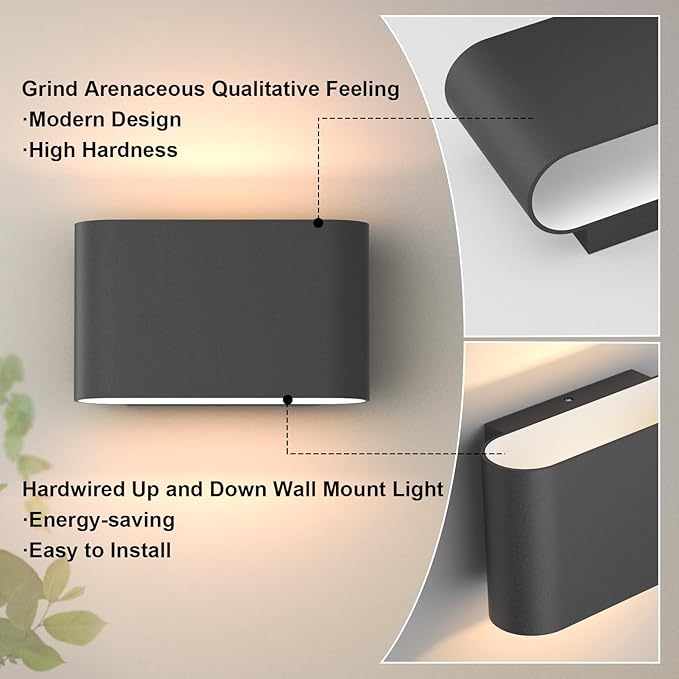 Aipsun Black Modern LED Wall Sconces Set of 2 Indoor Wall Lights Hardwired Up - Image 7