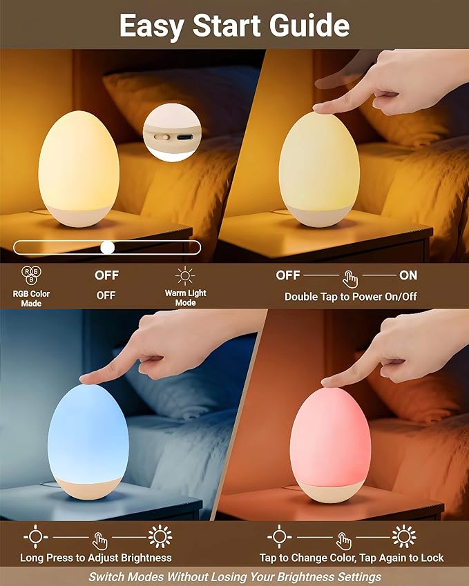 Egg Baby Night Light for Nursery & Breastfeeding – Portable Touch Light - Image 6