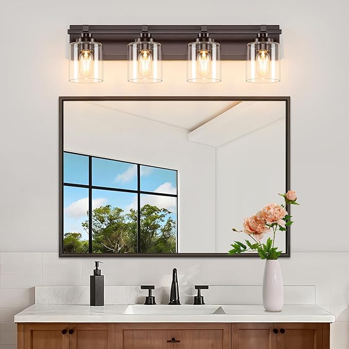 4 Light Modern Bathroom Light Fixtures Over Mirror, Bronze Finish Vanity Lights - Image 2