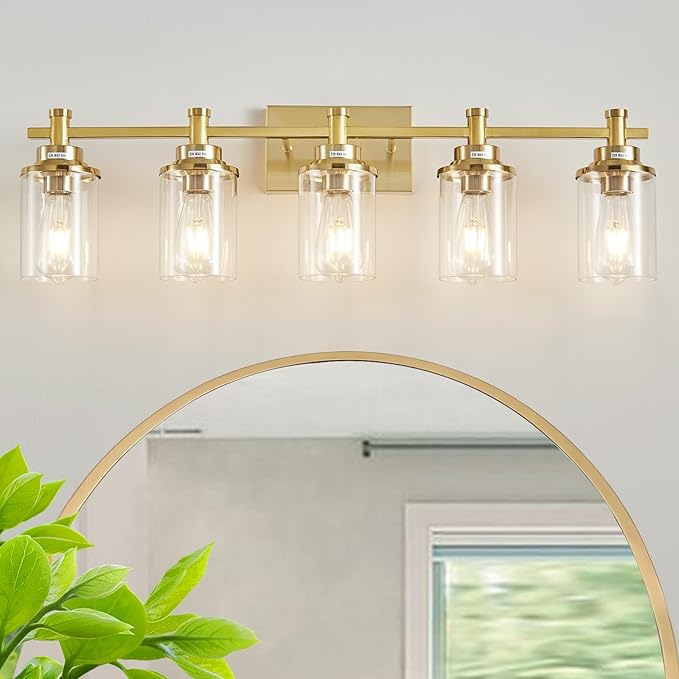 5-Light Modern Vanity Lights Over Mirror, Brushed Brass Bathroom Sconce by AIXIALIN