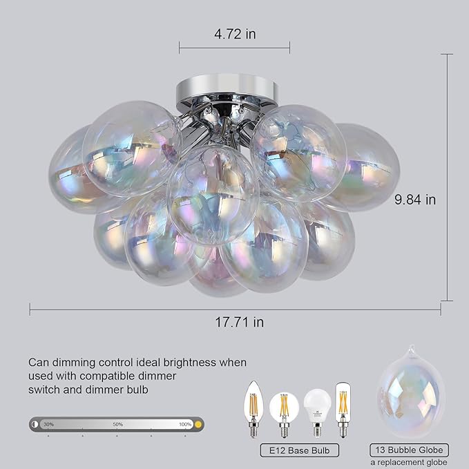 GoYeel Glass Bubble Chandelier Lighting Colorful Bedroom Ceiling Light - Image 5