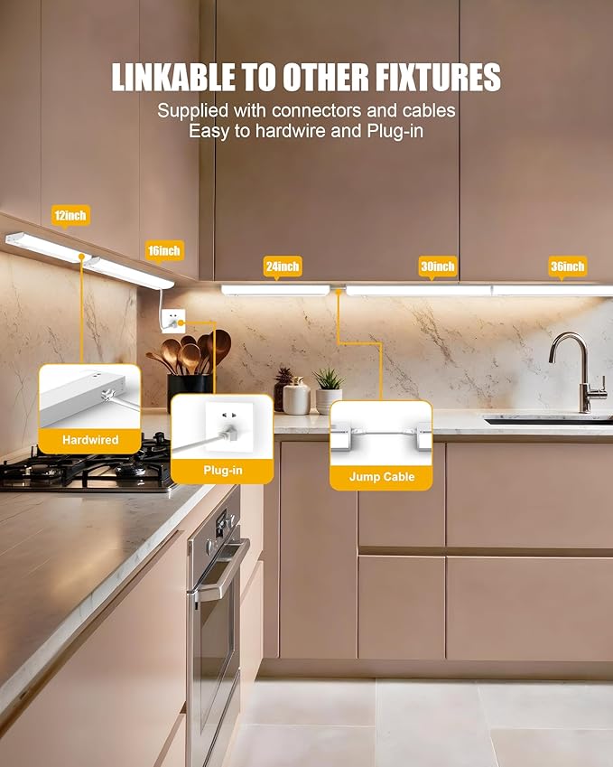 Under Cabinet Lighting Hardwired & Plug-in, 30 inch 3CCT Dimmable, Linkable - Image 4