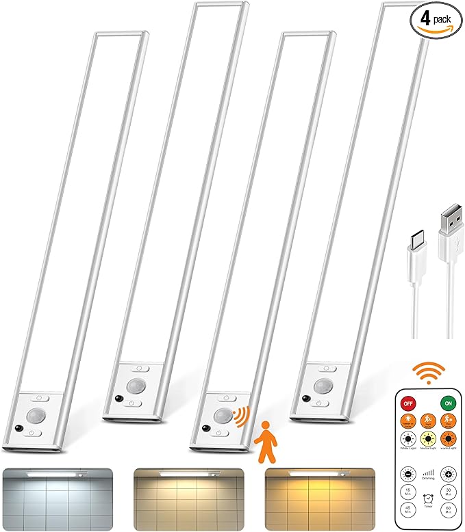 Under Cabinet Lighting with Remote Control, USB Rechargeable 180 Lumen LED by LENOMA