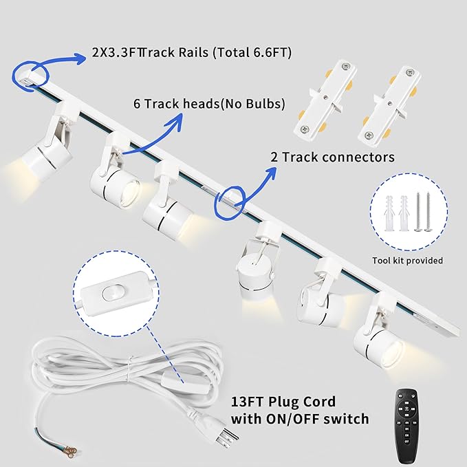 Plug in Track Lighting with Power Cord, 6-Light LED Track Lighting Kit with - Image 2