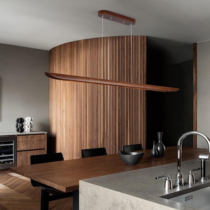 71" Wood Linear Pendant Light, Dimmable Kitchen Island Lighting - Image 4
