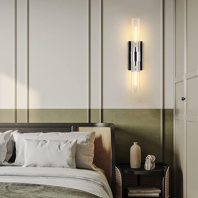 Bathroom Vanity Light Fixtures, Glass Tube Wall Sconces, Brushed Brass Base - Image 8