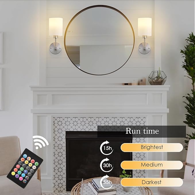 Battery Operated Wall Sconce Set of Two, Wireless Rechargeable Wall Light - Image 3