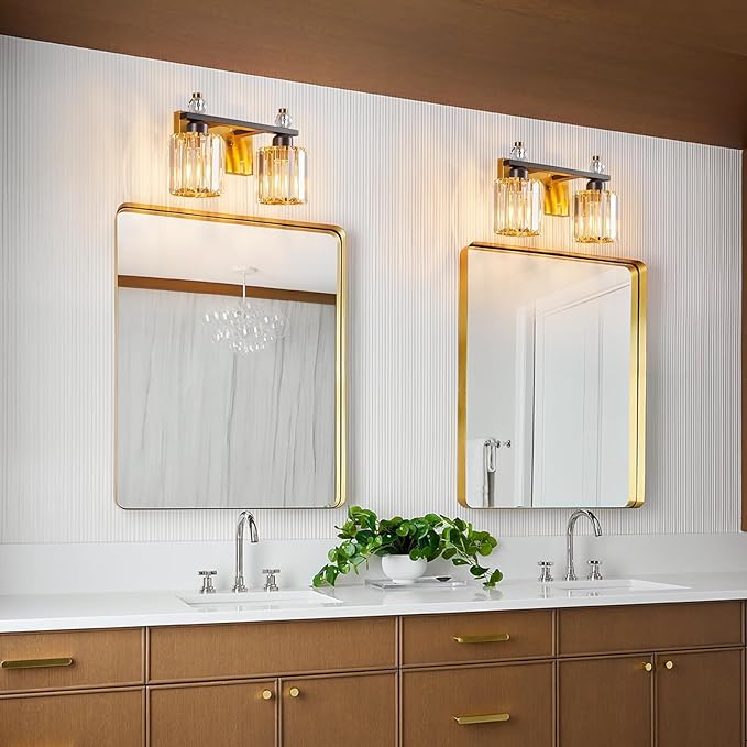 Bathroom Vanity Lights 2-Light Black Gold Modern Crystal Vanity Light Fixtures - Image 3