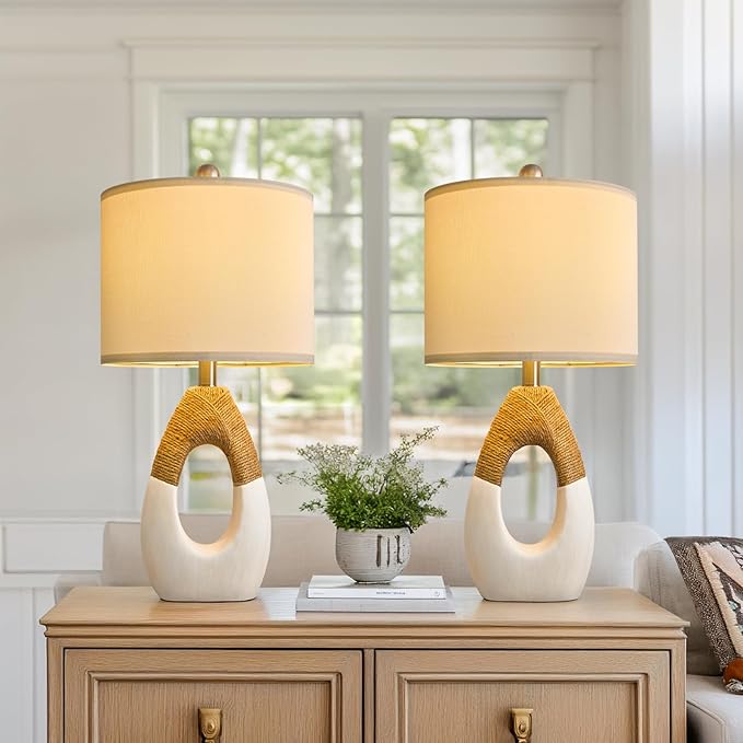 OYEARS 22” Boho Table Lamps for Bedroom Living Room Upgraded Set of 2 Medium by OYEARS