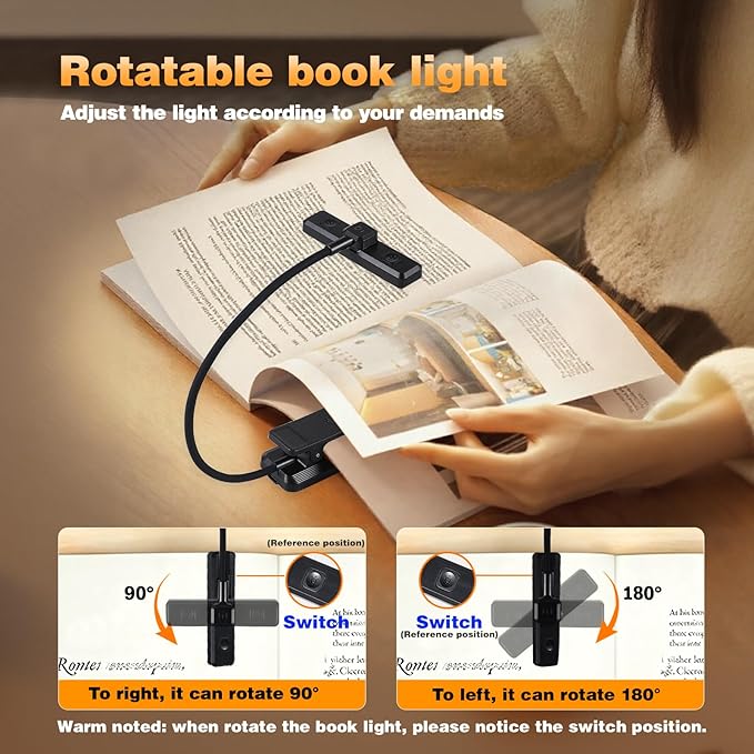 VAVOFO Rechargeable Book Light Rotatable：24 LEDs Reading Light, 3-Color & - Image 6