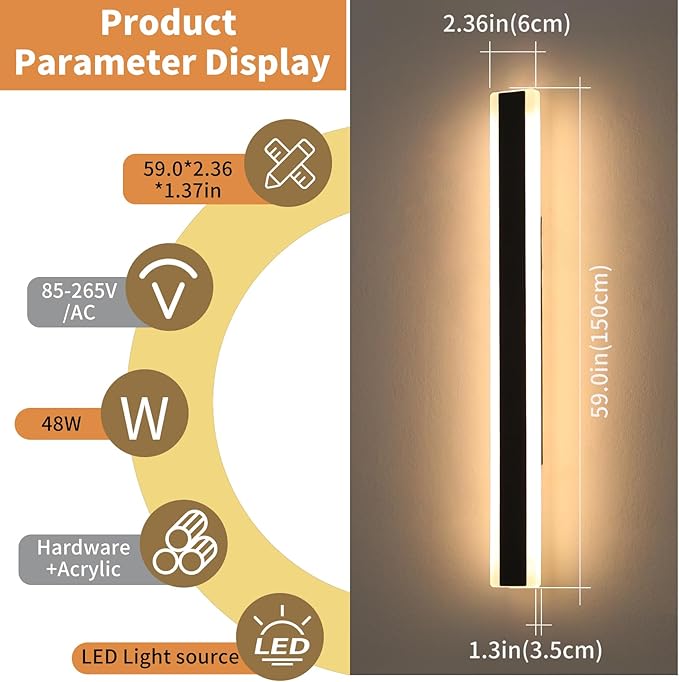 Outdoor Long Strip Wall Lights, 59inch Modern LED Wall Sconces, 3 Color - Image 4