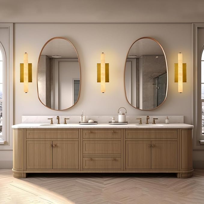 Alabaster Wall Sconces, 15in Brass Alabaster Sconce, Modern Spanish Natural - Image 4